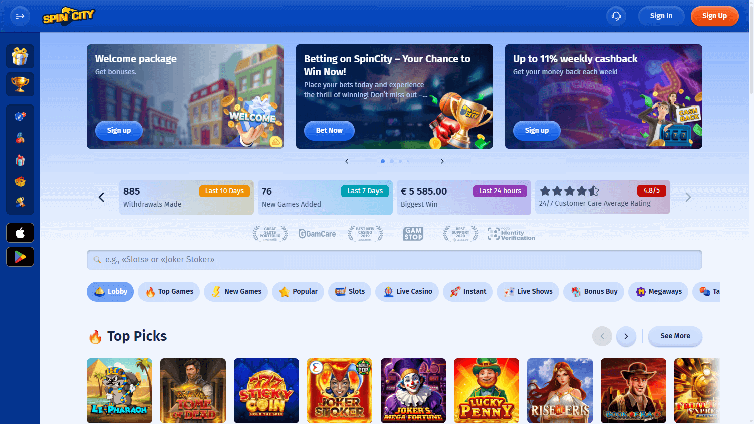 SpinCity Casino Desktop screenshot